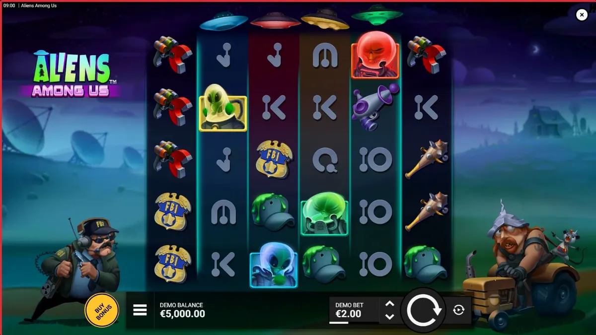 Aliens Among Us slot theme featuring FBI agents and aliens